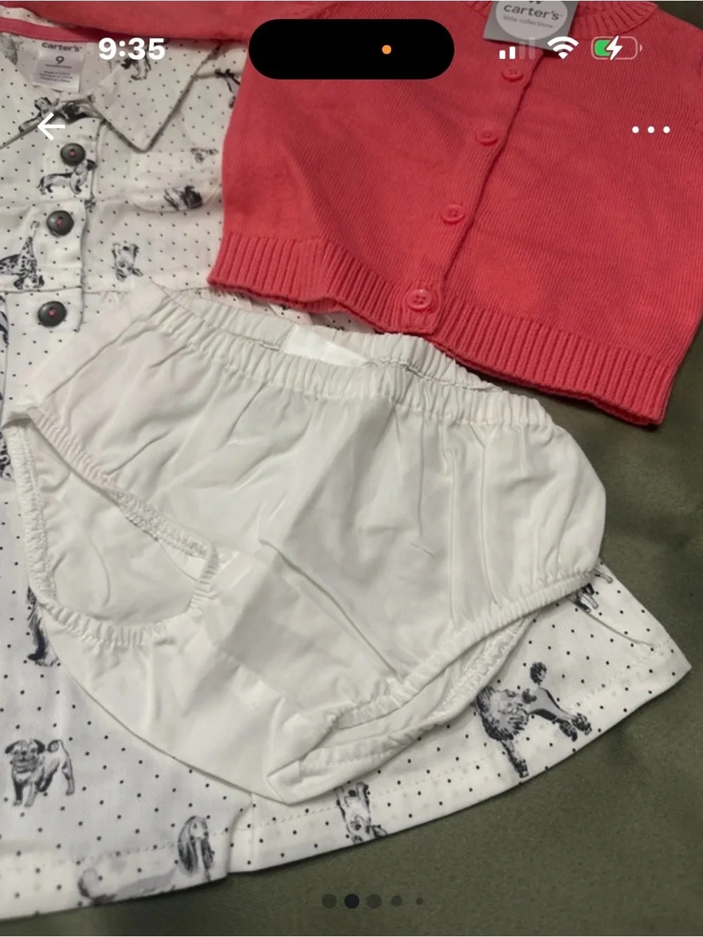 Carter's Coral Pink Cardigan with White Horse Print Dress and White Bloomers